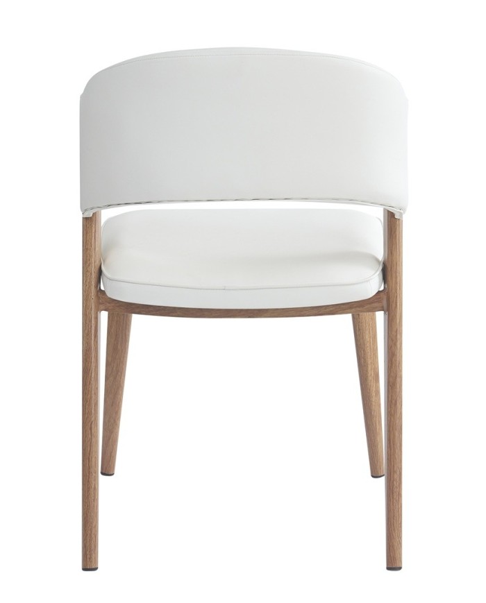 Silla CALABRIA, metal acabado de color madera, similpiel blanca