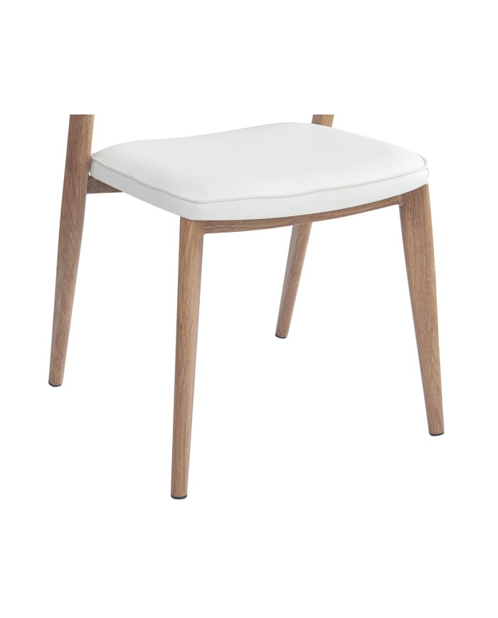 Silla CALABRIA, metal acabado de color madera, similpiel blanca