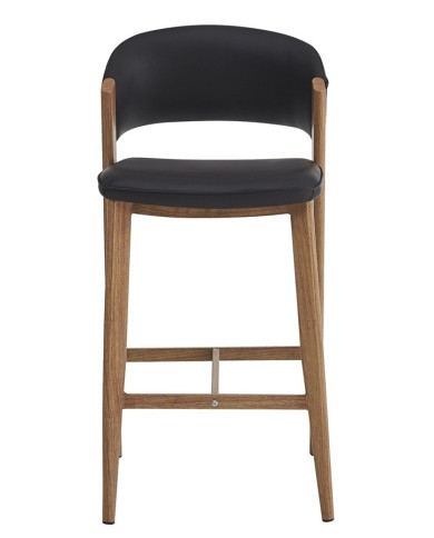 Taburete CALABRIA, metal acabado de color madera, similpiel negra