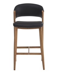 Taburete CALABRIA, metal acabado de color madera, similpiel negra