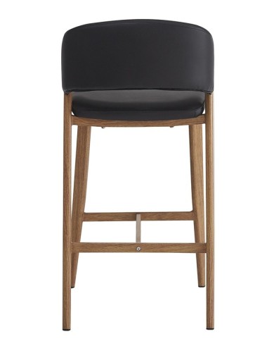 Taburete CALABRIA, metal acabado de color madera, similpiel negra