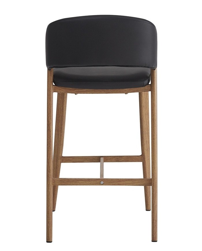 Taburete CALABRIA, metal acabado de color madera, similpiel negra