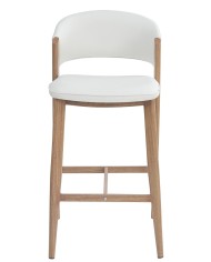 Taburete CALABRIA, metal acabado de color madera, similpiel blanca