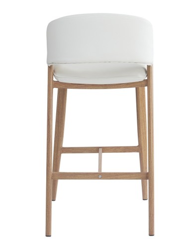 Taburete CALABRIA, metal acabado de color madera, similpiel blanca
