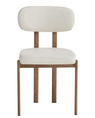 Silla MESINA, metal acabado de color madera, similpiel blanca