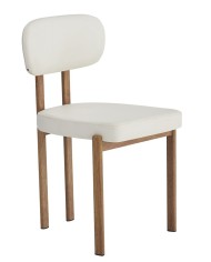 Silla MESINA, metal acabado de color madera, similpiel blanca