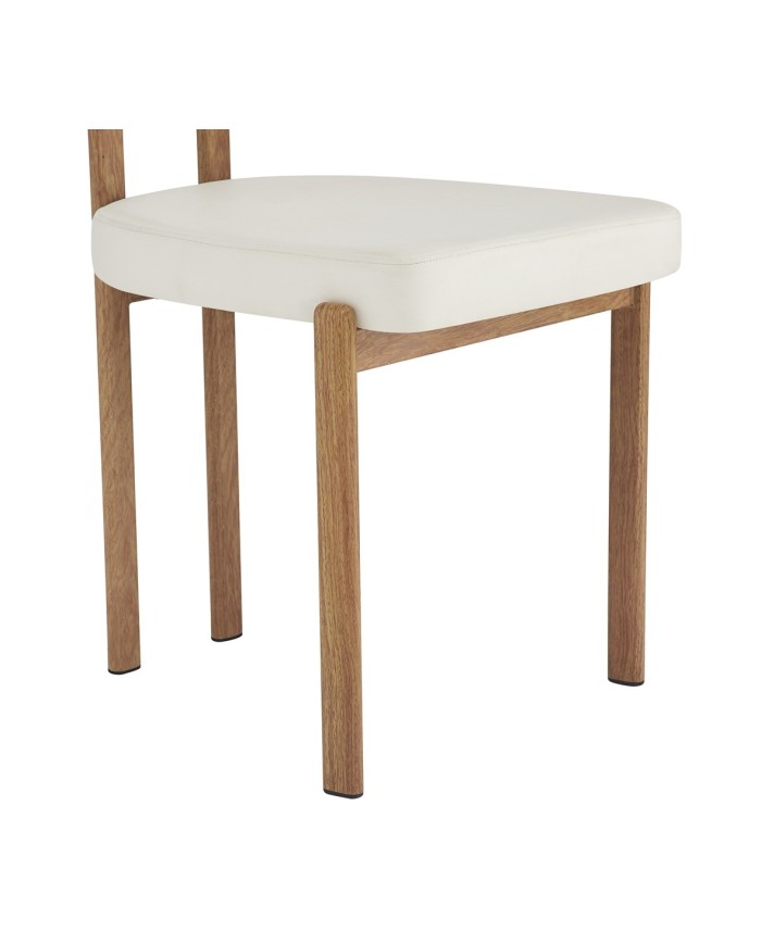 Silla MESINA, metal acabado de color madera, similpiel blanca