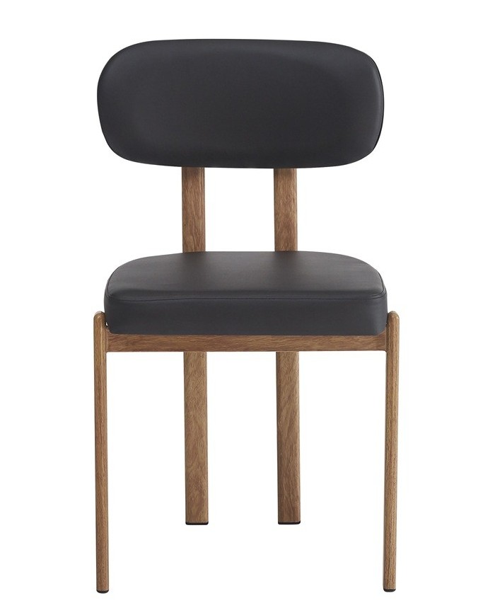 Silla MESINA, metal acabado de color madera, similpiel negra