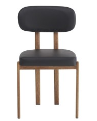 Silla MESINA, metal acabado de color madera, similpiel negra