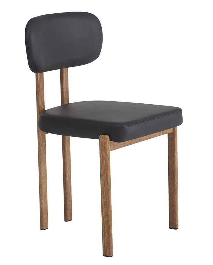 Silla MESINA, metal acabado de color madera, similpiel negra