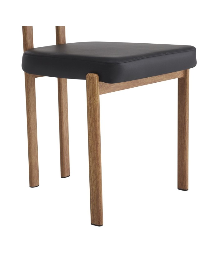 Silla MESINA, metal acabado de color madera, similpiel negra