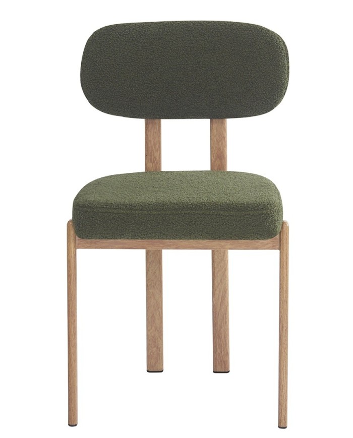 Silla MESINA, metal acabado de color madera, tejido bouclé verde oscuro 23