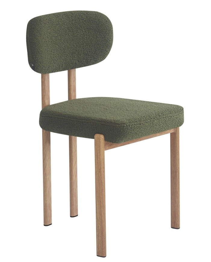 Silla MESINA, metal acabado de color madera, tejido bouclé verde oscuro 23