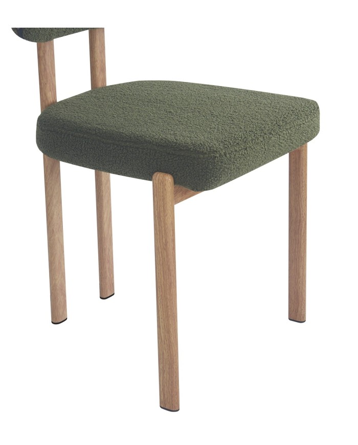 Silla MESINA, metal acabado de color madera, tejido bouclé verde oscuro 23