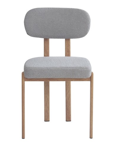 Silla MESINA, metal acabado de color madera, tejido bouclé gris 24