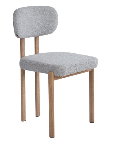 Silla MESINA, metal acabado de color madera, tejido bouclé gris 24