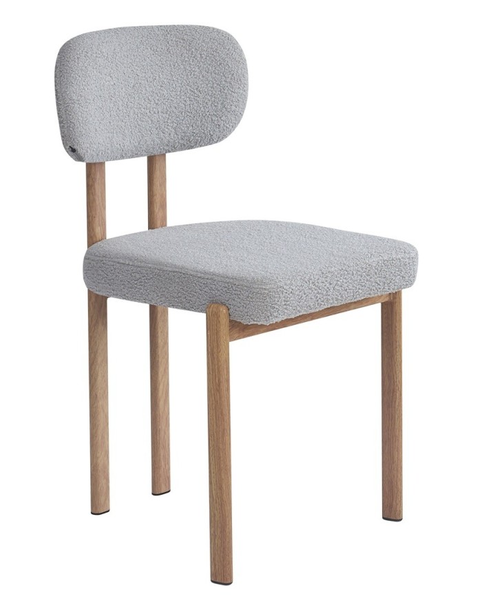 Silla MESINA, metal acabado de color madera, tejido bouclé gris 24