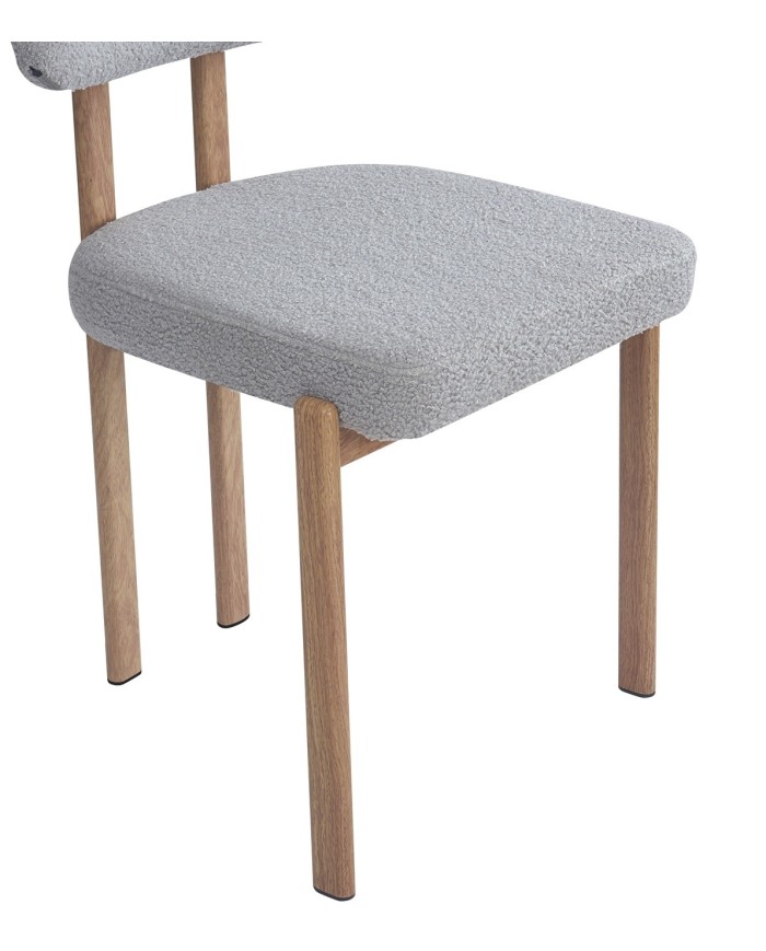 Silla MESINA, metal acabado de color madera, tejido bouclé gris 24