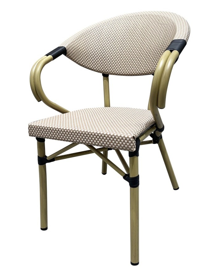 Sillón NERJA, apilable, aluminio, mesh beige y marrón