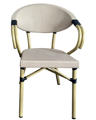 Sillón NERJA, apilable, aluminio, mesh beige y marrón