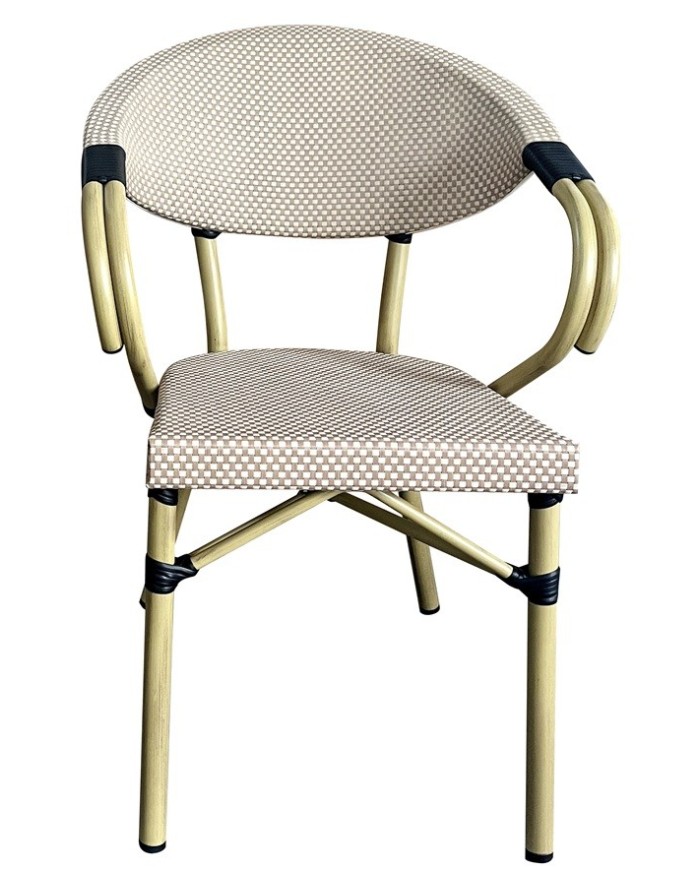 Sillón NERJA, apilable, aluminio, mesh beige y marrón