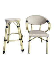 Sillón NERJA, apilable, aluminio, mesh beige y marrón