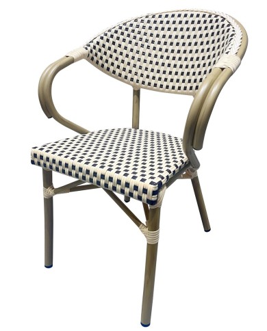 Sillón NERJA, apilable, aluminio, ratán beige y marrón