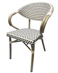 Sillón NERJA, apilable, aluminio, ratán beige y marrón