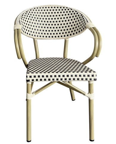 Sillón NERJA, apilable, aluminio, ratán beige y marrón