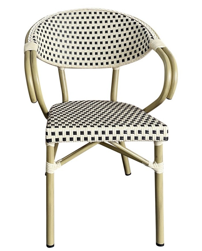 Sillón NERJA, apilable, aluminio, ratán beige y marrón