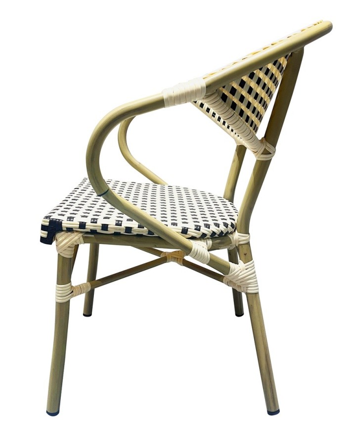 Sillón NERJA, apilable, aluminio, ratán beige y marrón