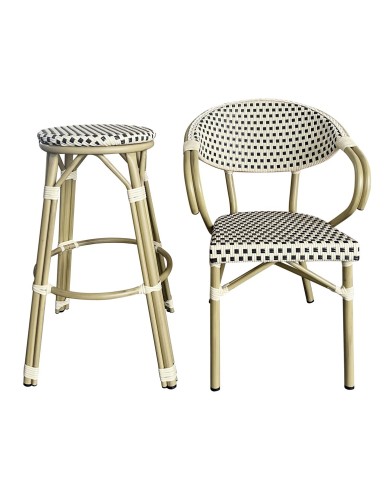 Sillón NERJA, apilable, aluminio, ratán beige y marrón