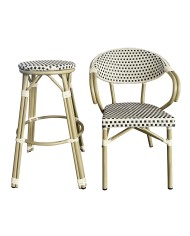 Sillón NERJA, apilable, aluminio, ratán beige y marrón