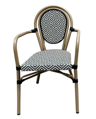 Sillón TARAMAY, apilable, aluminio, mesh crema y verde