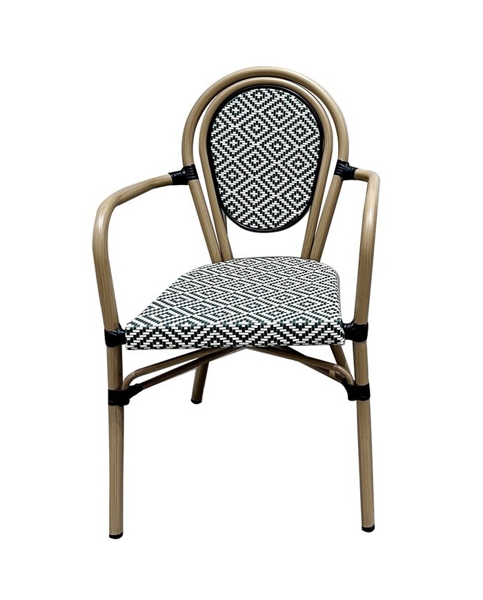 Sillón TARAMAY, apilable, aluminio, mesh crema y verde