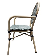 Sillón TARAMAY, apilable, aluminio, mesh crema y verde