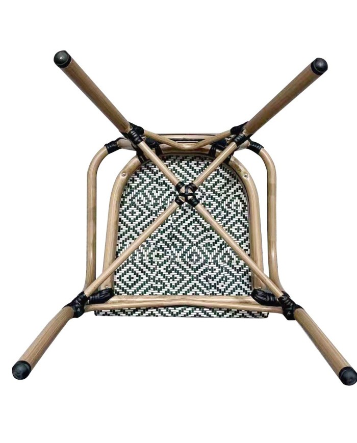 Sillón TARAMAY, apilable, aluminio, mesh crema y verde