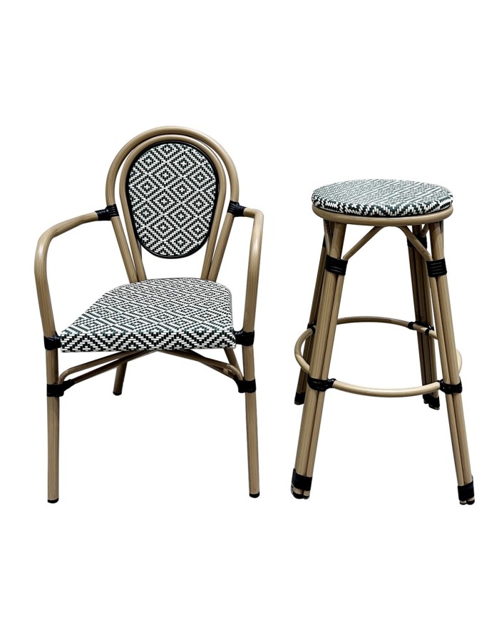 Sillón TARAMAY, apilable, aluminio, mesh crema y verde