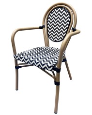 Sillón TARAMAY, apilable, aluminio, mesh blanco y negro