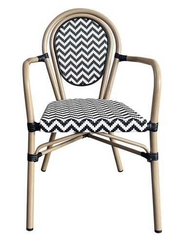 Sillón TARAMAY, apilable, aluminio, mesh blanco y negro