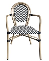 Sillón TARAMAY, apilable, aluminio, mesh blanco y negro