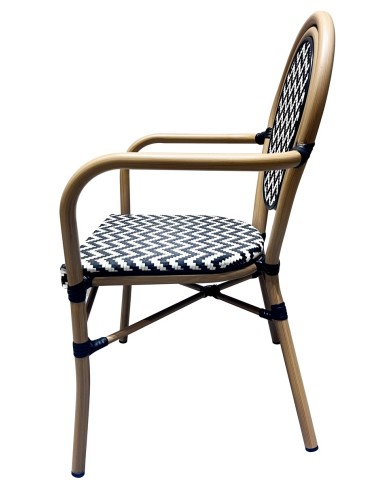 Sillón TARAMAY, apilable, aluminio, mesh blanco y negro