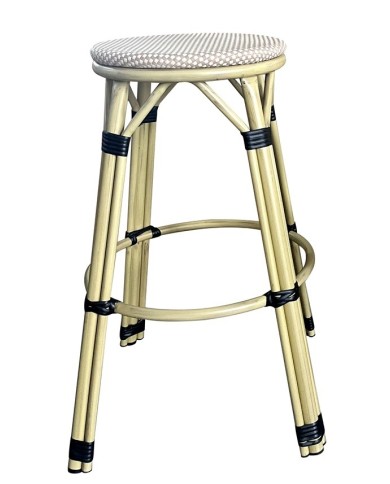 Taburete NERJA, apilable, aluminio, mesh beige y marrón