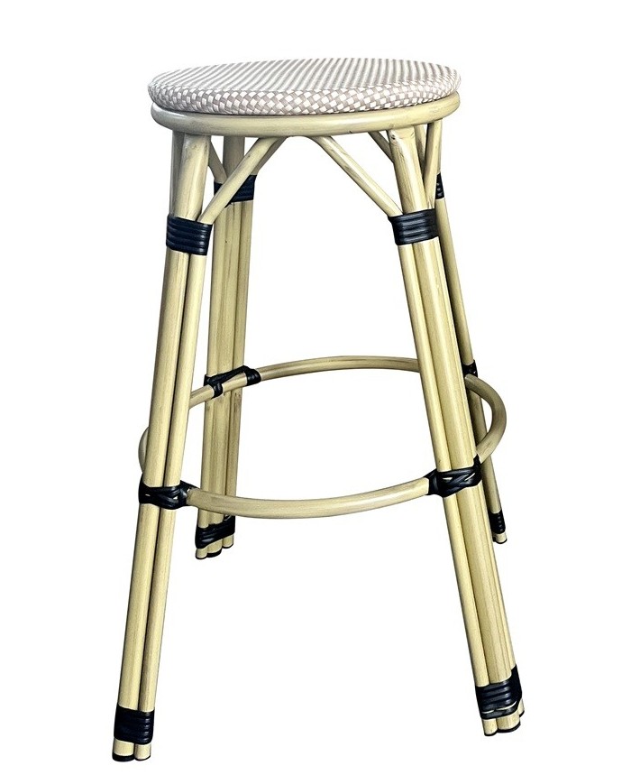 Taburete NERJA, apilable, aluminio, mesh beige y marrón