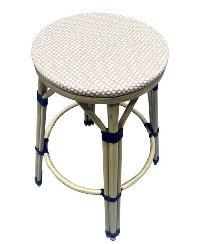 Taburete NERJA, apilable, aluminio, mesh beige y marrón