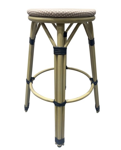 Taburete NERJA, apilable, aluminio, mesh beige y marrón