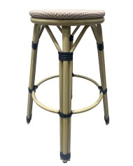 Taburete NERJA, apilable, aluminio, mesh beige y marrón