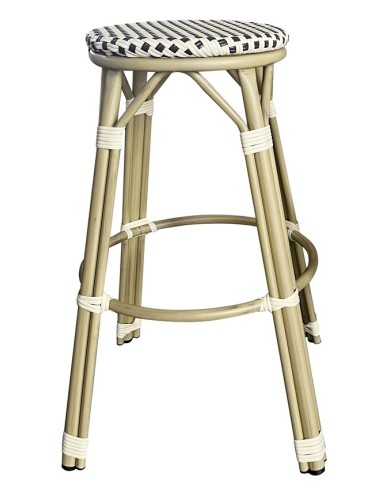 Taburete NERJA, apilable, aluminio, ratán beige y marrón