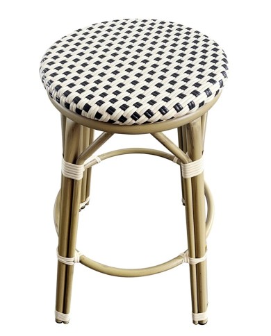 Taburete NERJA, apilable, aluminio, ratán beige y marrón