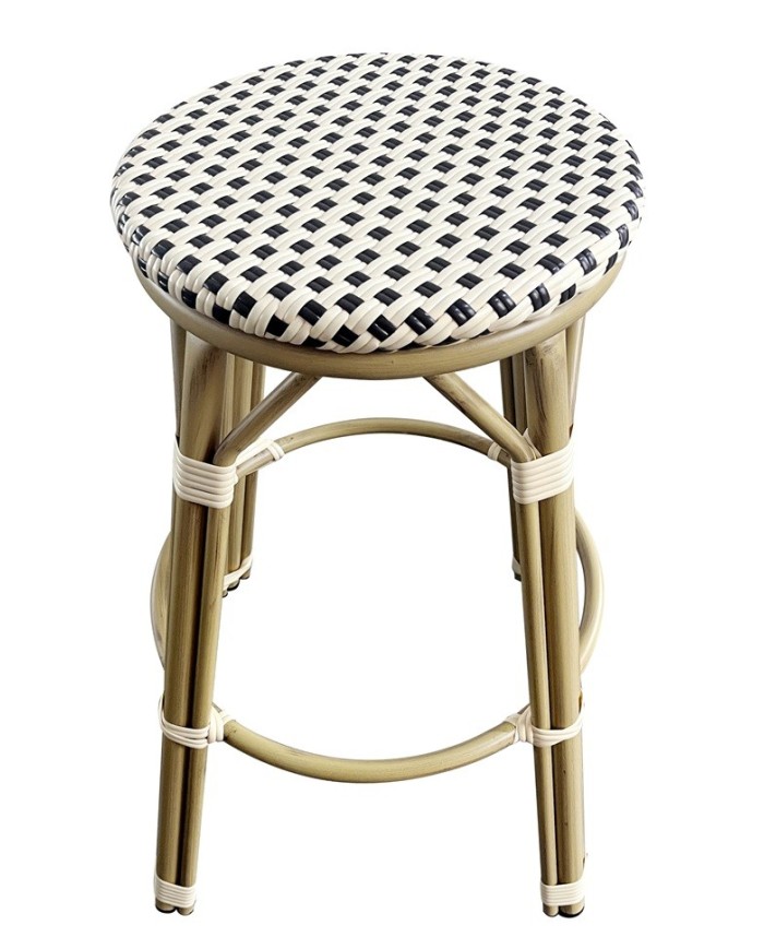 Taburete NERJA, apilable, aluminio, ratán beige y marrón